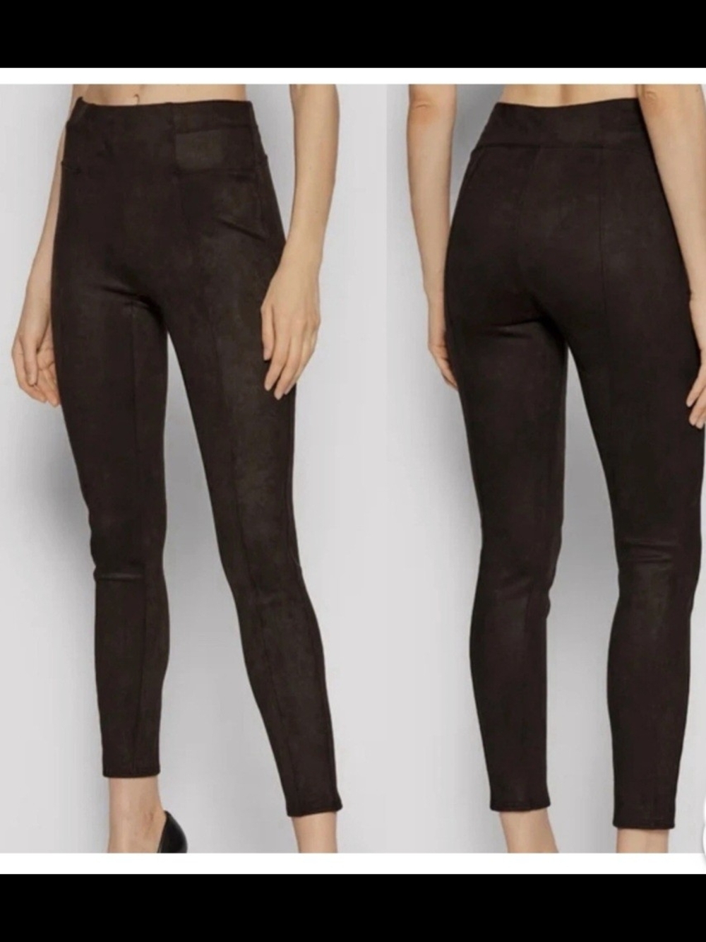 ✨ SPANX Black Shimmer Metallic Faux Leather Leggings - Size S Petite ✨